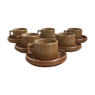 Six tasses à café en grès de Brenne années 1970