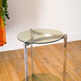 Tripod stand in chrome and smoked glass, double floors, Design, 1970