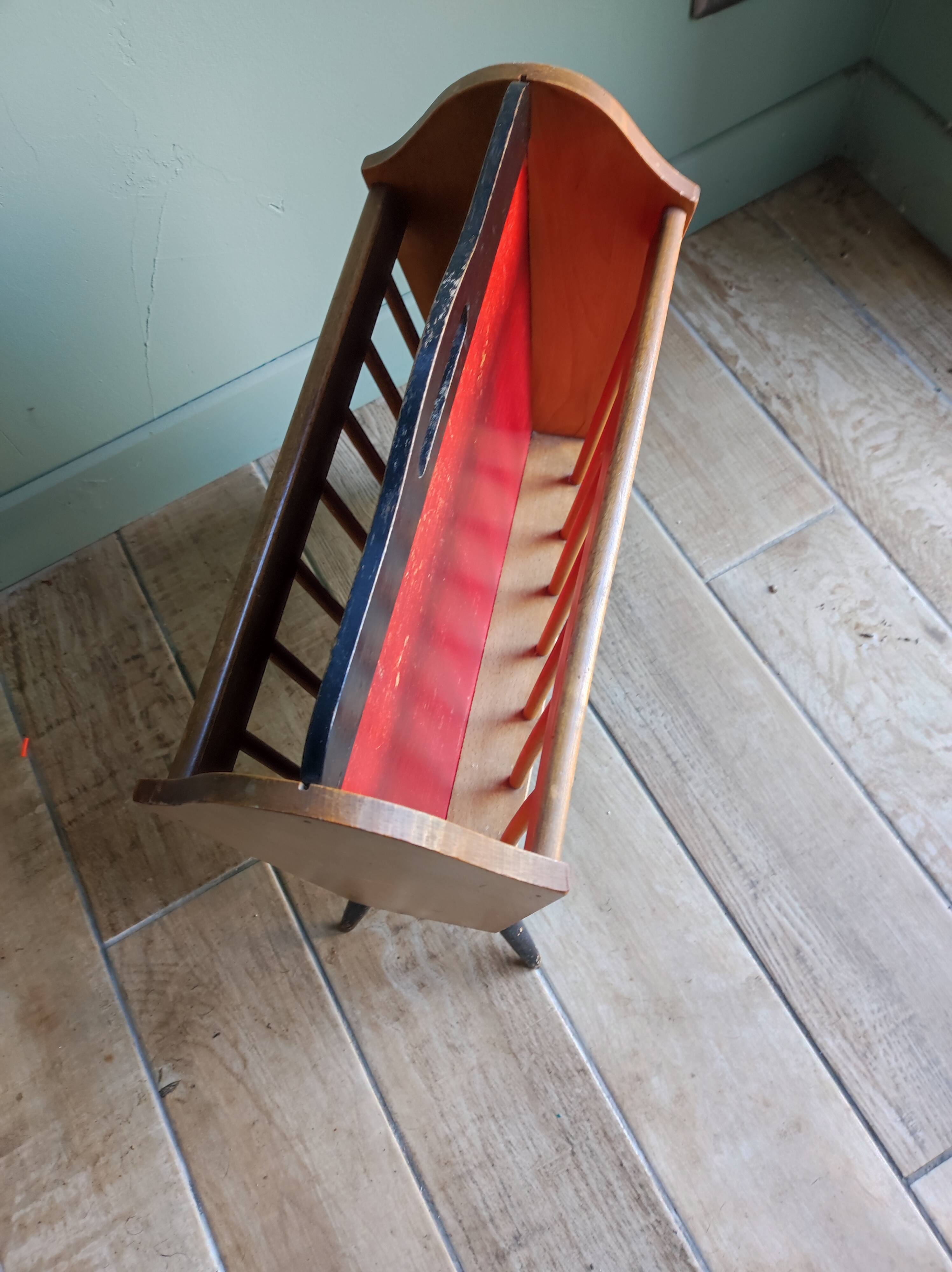 Wooden magazine holder feet compass vintage Scandinavian design