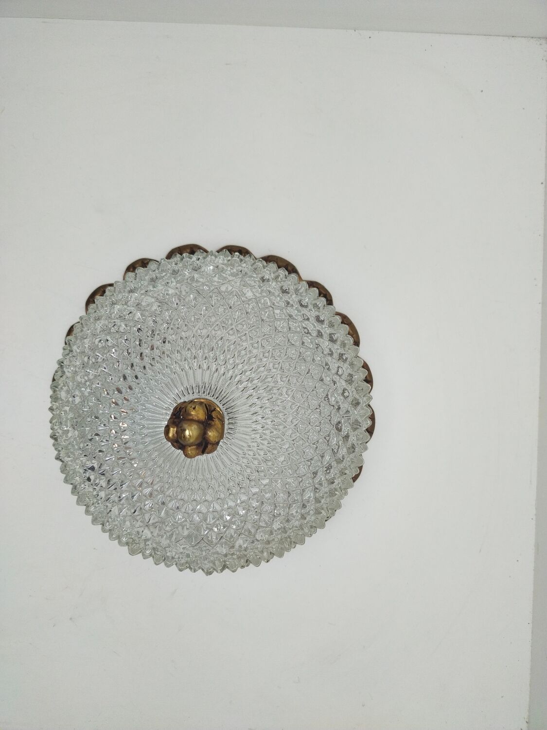 Ceiling lamp glass diamond tip and brass 70's