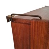 Small walnut and brass wall unit with desk function by William Watting