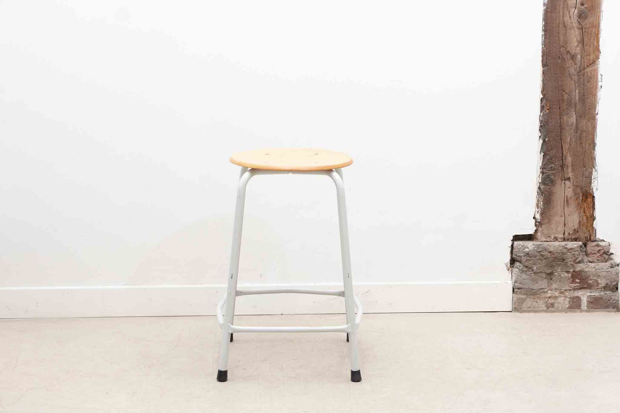 Oak and white mid-height stool