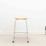 Oak and white mid-height stool