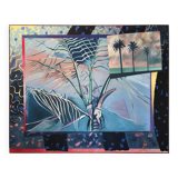 Richard Frank 'Palm's Parade' Painting, Oil On Canvas 1980s Miami Palm Tree Postmodern Art