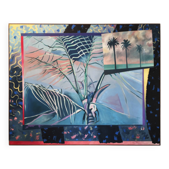 Richard Frank 'Palm's Parade' Painting, Oil On Canvas 1980s Miami Palm Tree Postmodern Art
