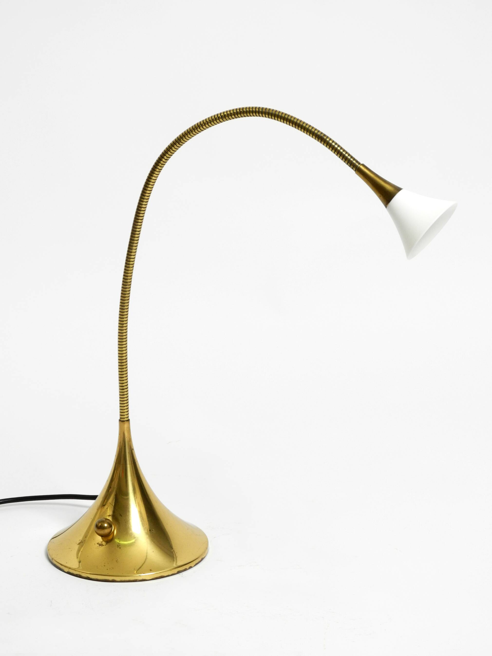 1980s brass halogen table lamp by Florian Schulz model Esa with gooseneck