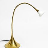 1980s brass halogen table lamp by Florian Schulz model Esa with gooseneck