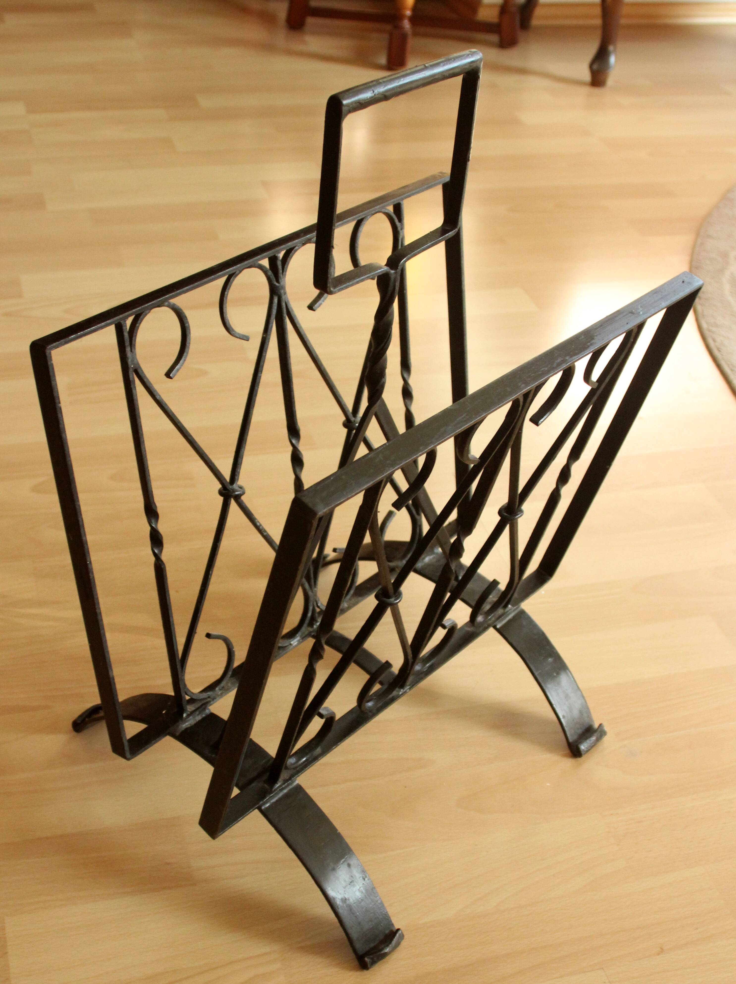 Handmade wrought iron magazine rack - vintage