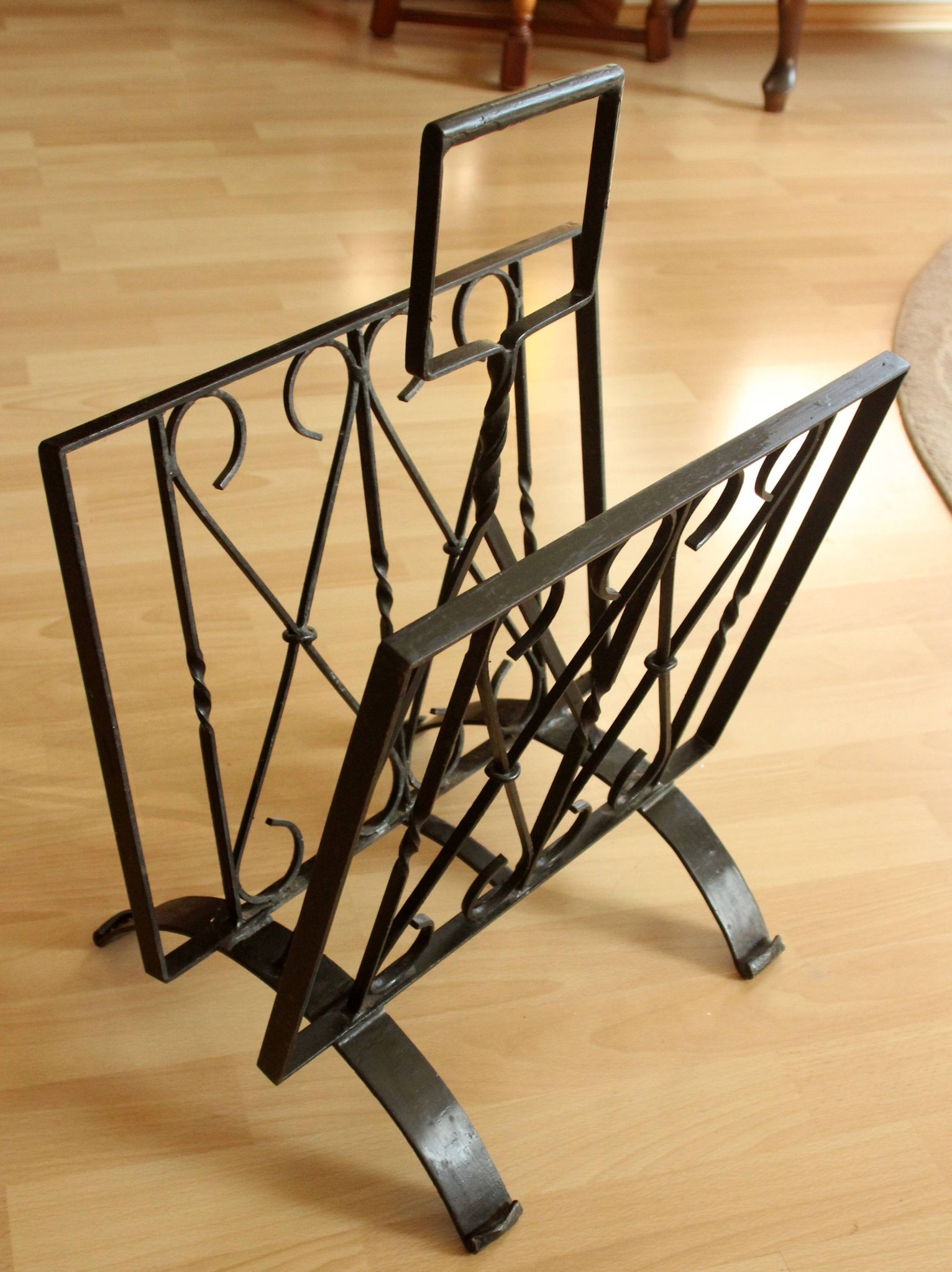 Handmade wrought iron magazine rack - vintage