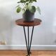 Vintage tripod harness round wooden top on black lacquered metal stand
