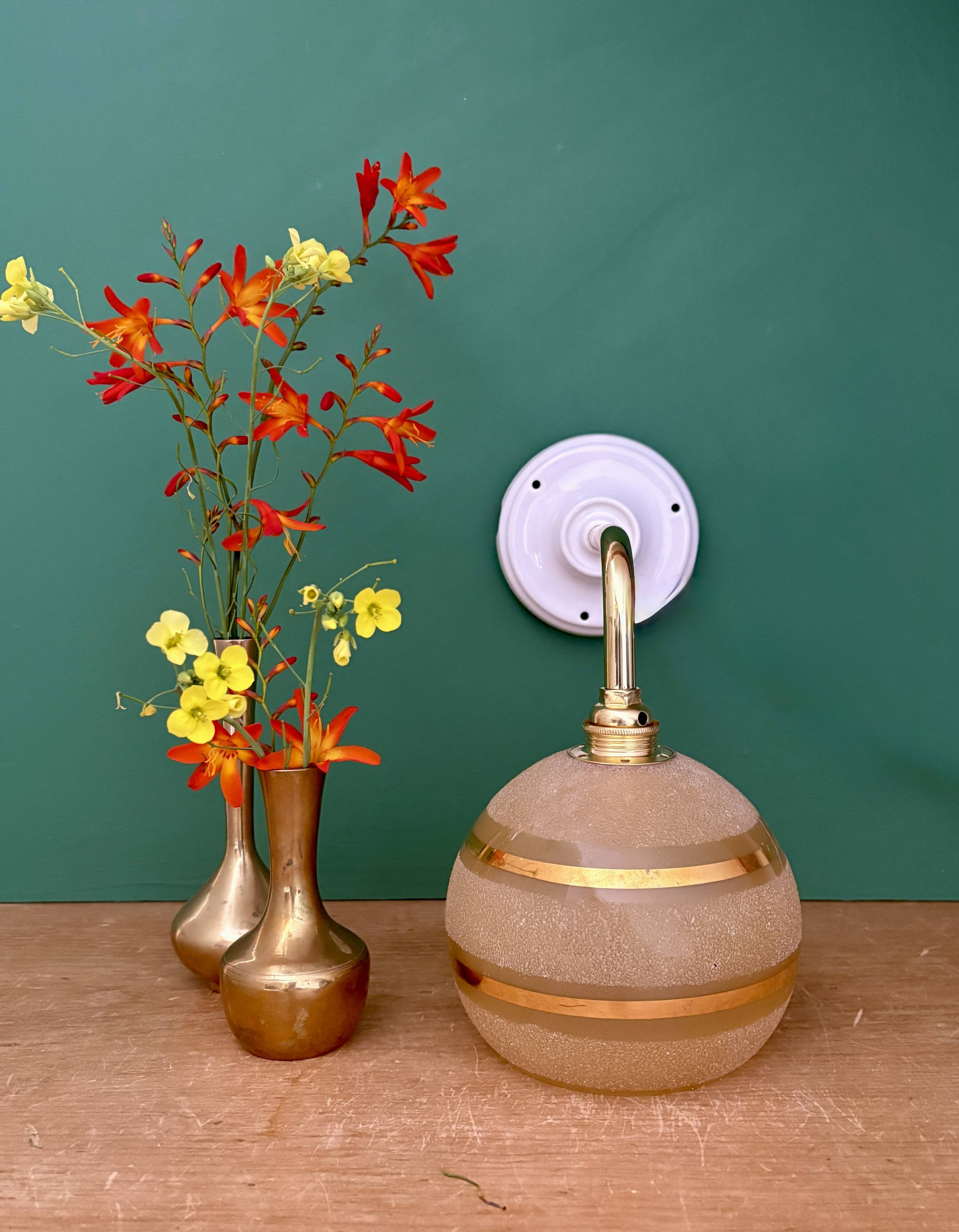 Vintage globe angled wall light in yellow and gold granite glass