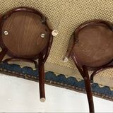 Pair of low stools in curved wood, vintage "Thonet" style