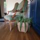 Vintage Louis XV style wing chair, light green velvet