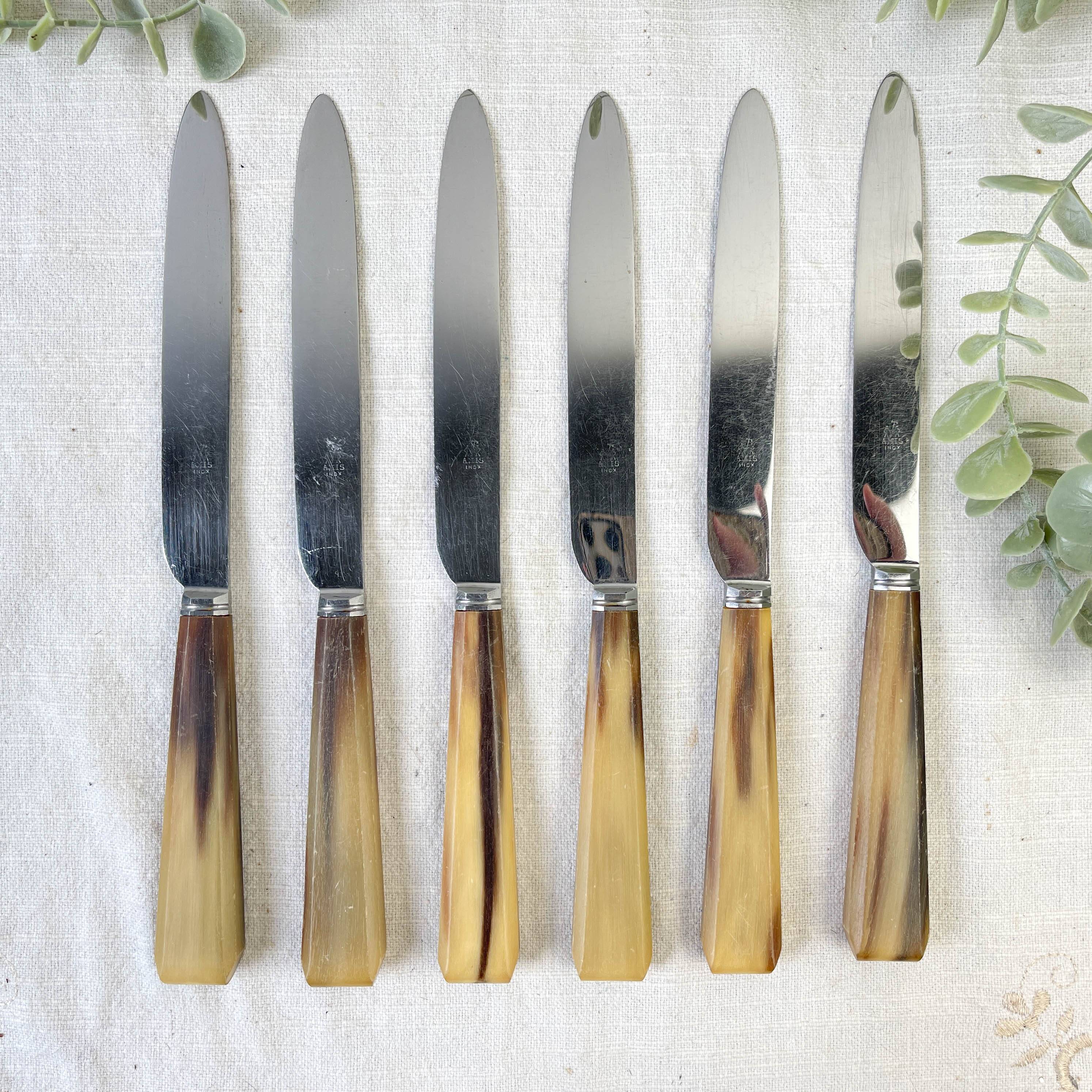 Set of 6 vintage horn table knives