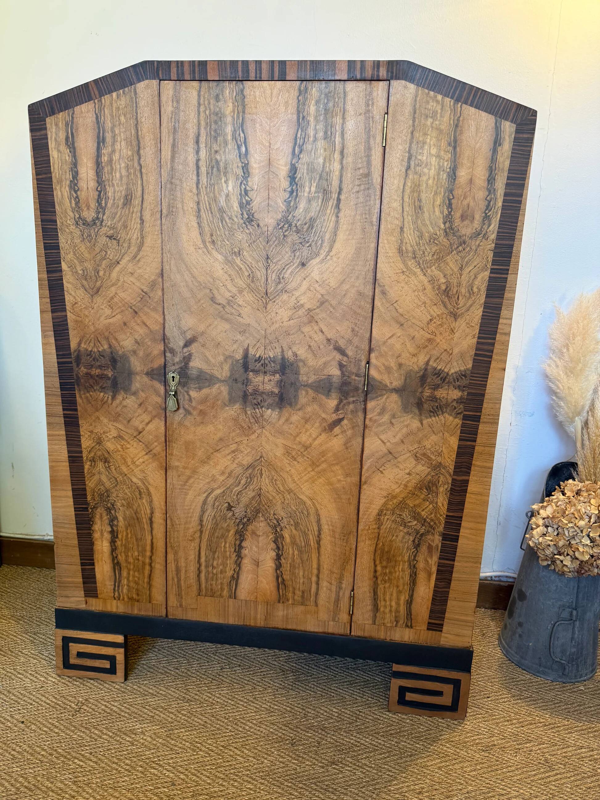 Vintage art deco storage furniture (dresser, wardrobe) in burr walnut
