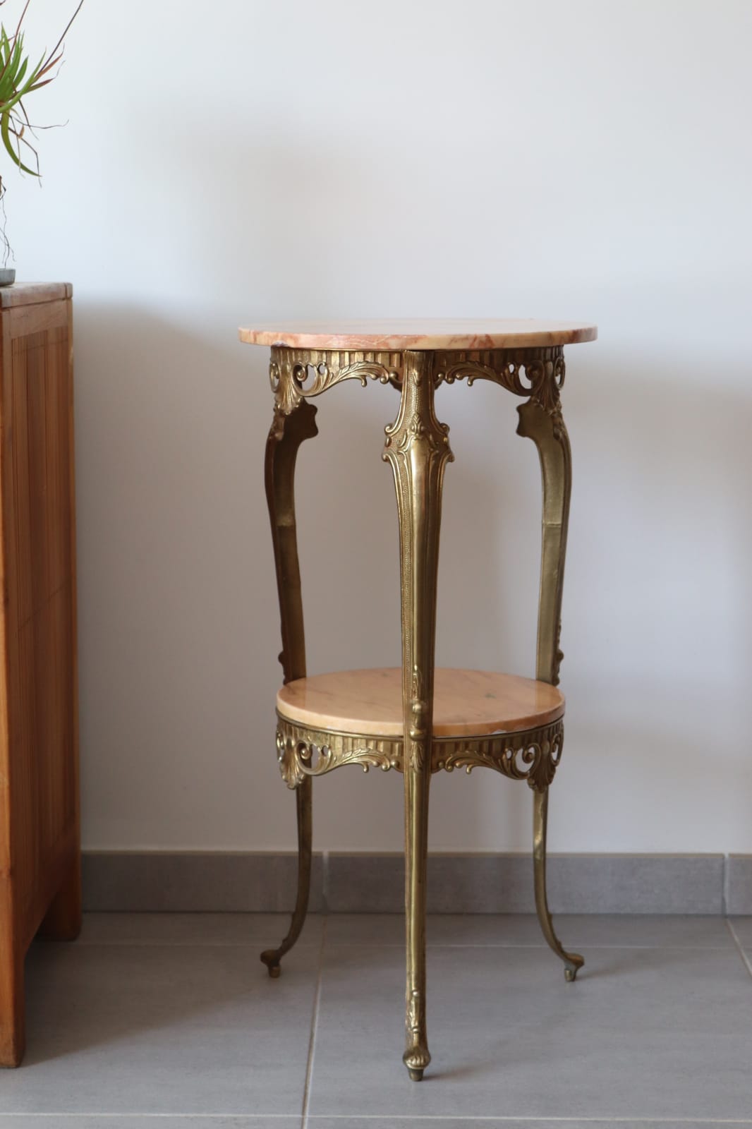 Louis XV style console in copper and pink marble 70s