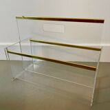 80s Plexiglas and brass magazine rack