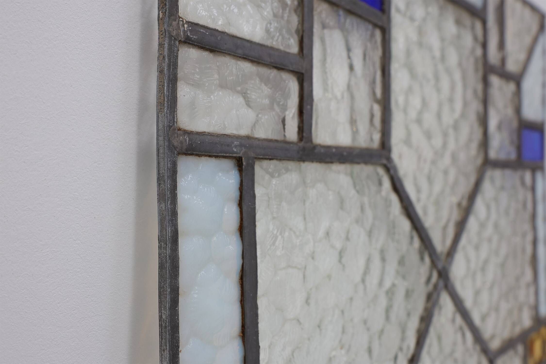 Art Deco Leaded Glass Panel with Geometric Cross Motif, Belgium, Circa 1920