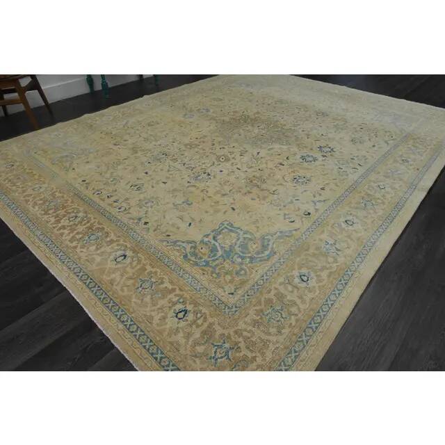 1970s Vintage Persian Handmade Wool Cotton Orange Area Rug 293x382