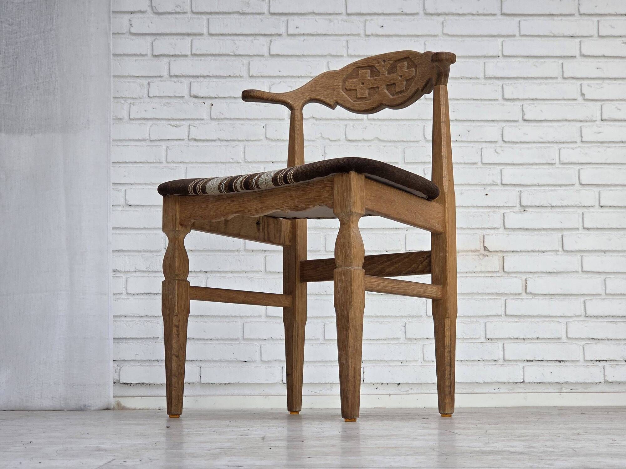 1960s, Danish design by Henning Kjærnulf, et of 4 chairs, wool, oak wood.