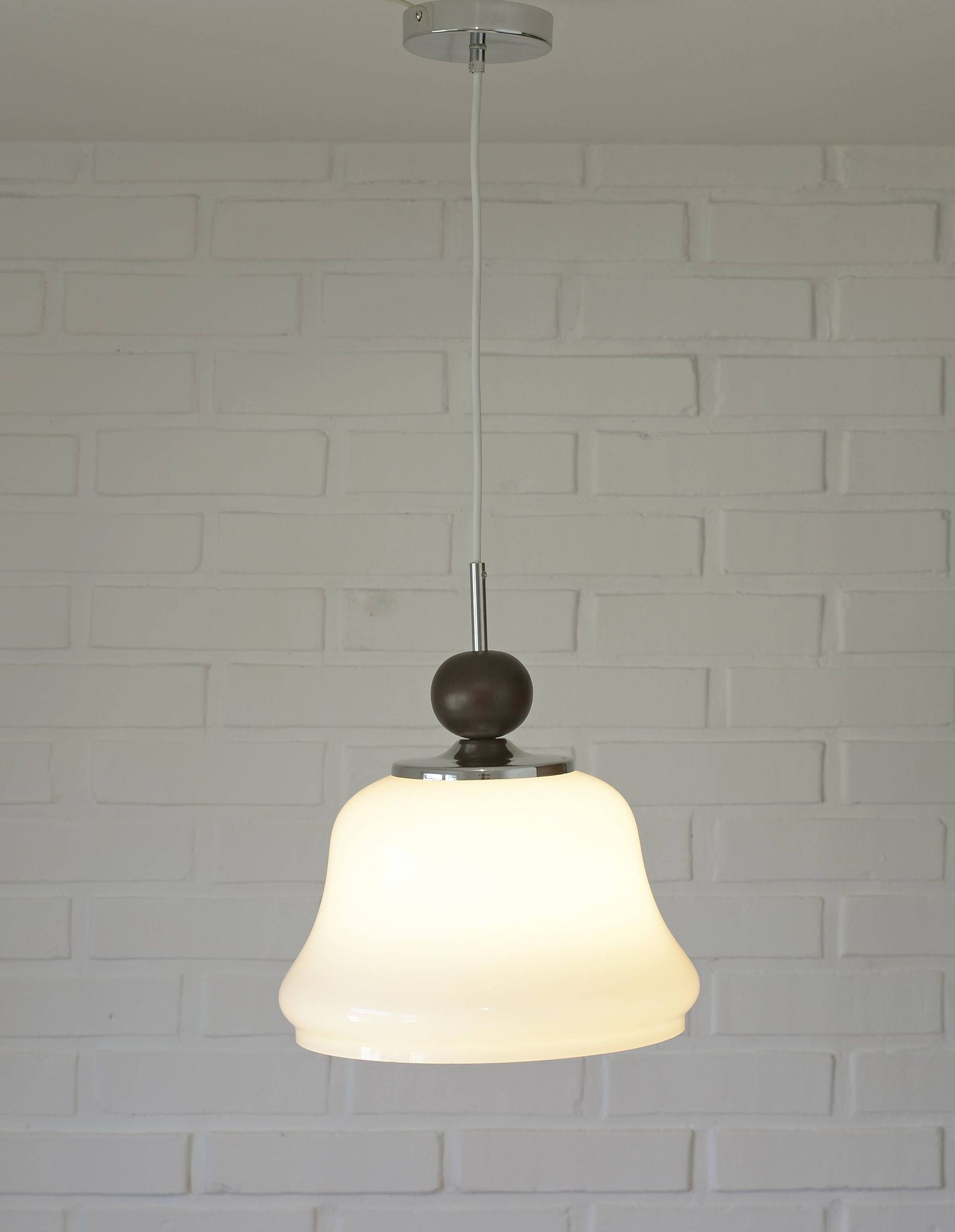 1 of 2 vintage white glass pendant light MCM hanging lamp Yugoslavia 1970's