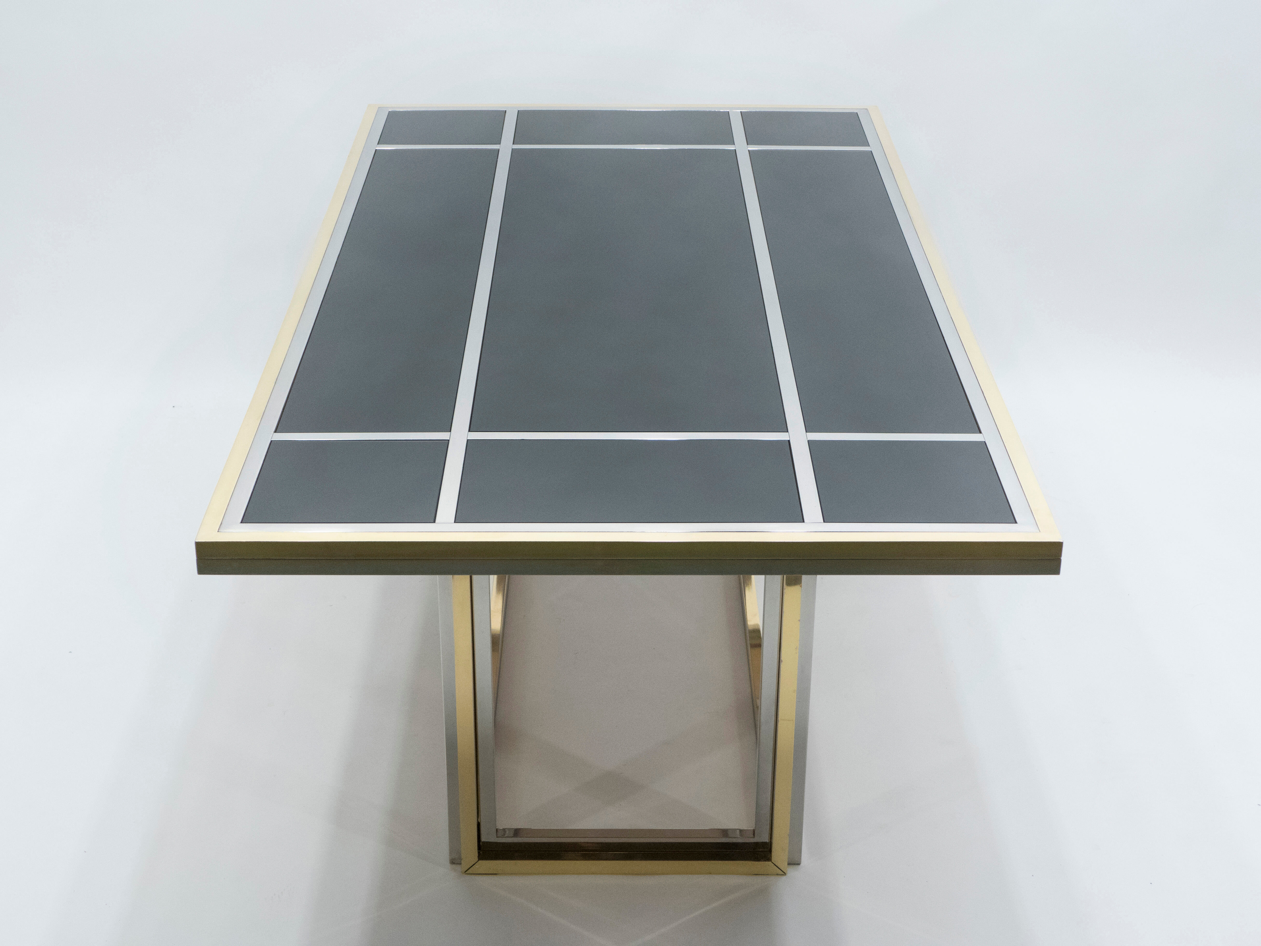Chrome dining table and brass black glass Romeo Rega 1970
