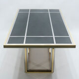 Table à manger chrome et laiton verre noir Romeo Rega 1970