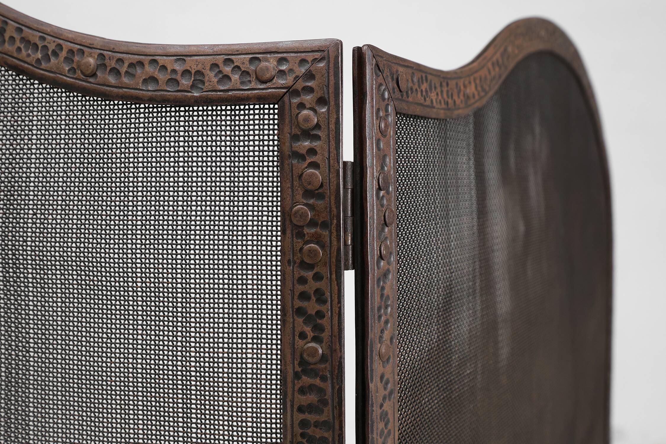 French Art Deco wrought iron fireplace screen with 3 panels