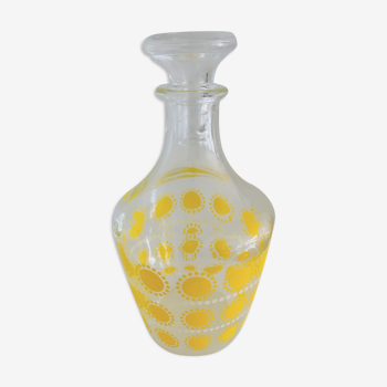 Vintage carafe year 60 with yellow polka dots, made in France.