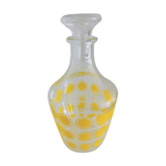 Vintage carafe year 60 with yellow polka dots, made in France.