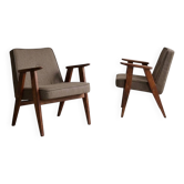 Pair Vintage Lounge Chairs Taupe Melange Confetti Upholstery