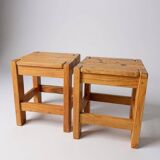 Pair of vintage larch stools, 1960s/70s