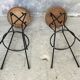 Vintage cocktail bar and its piare of stools - wicker and metal - 1960