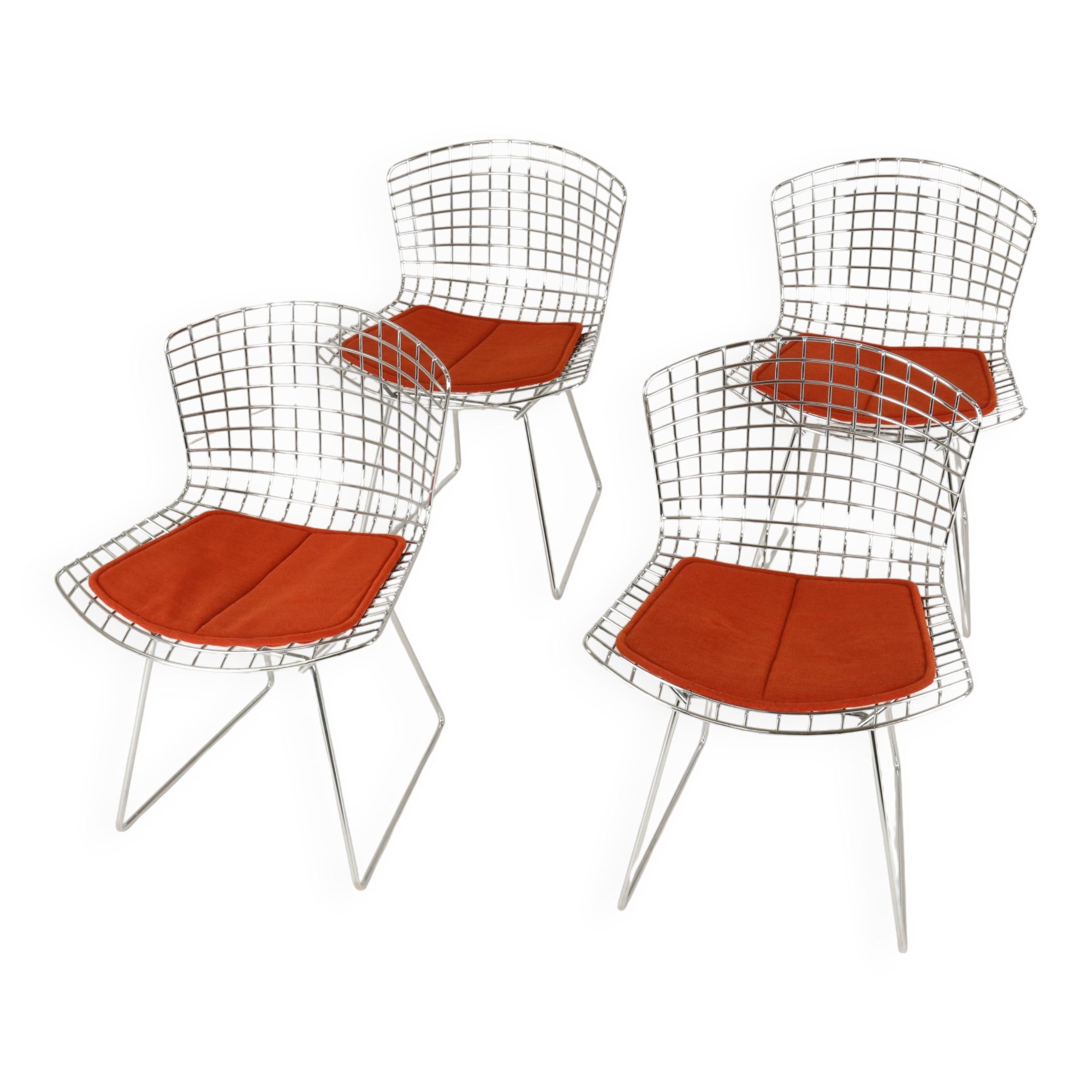 Set of four Model 420C dining chairs designed by Harry Bertoia for Knoll International, USA, 1960s