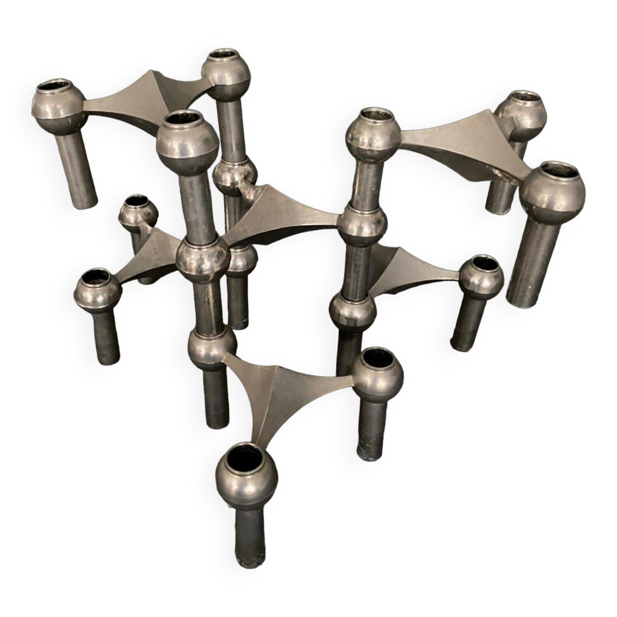 6 stackable metal candle holders by Nagel Konzept Fritz 1970