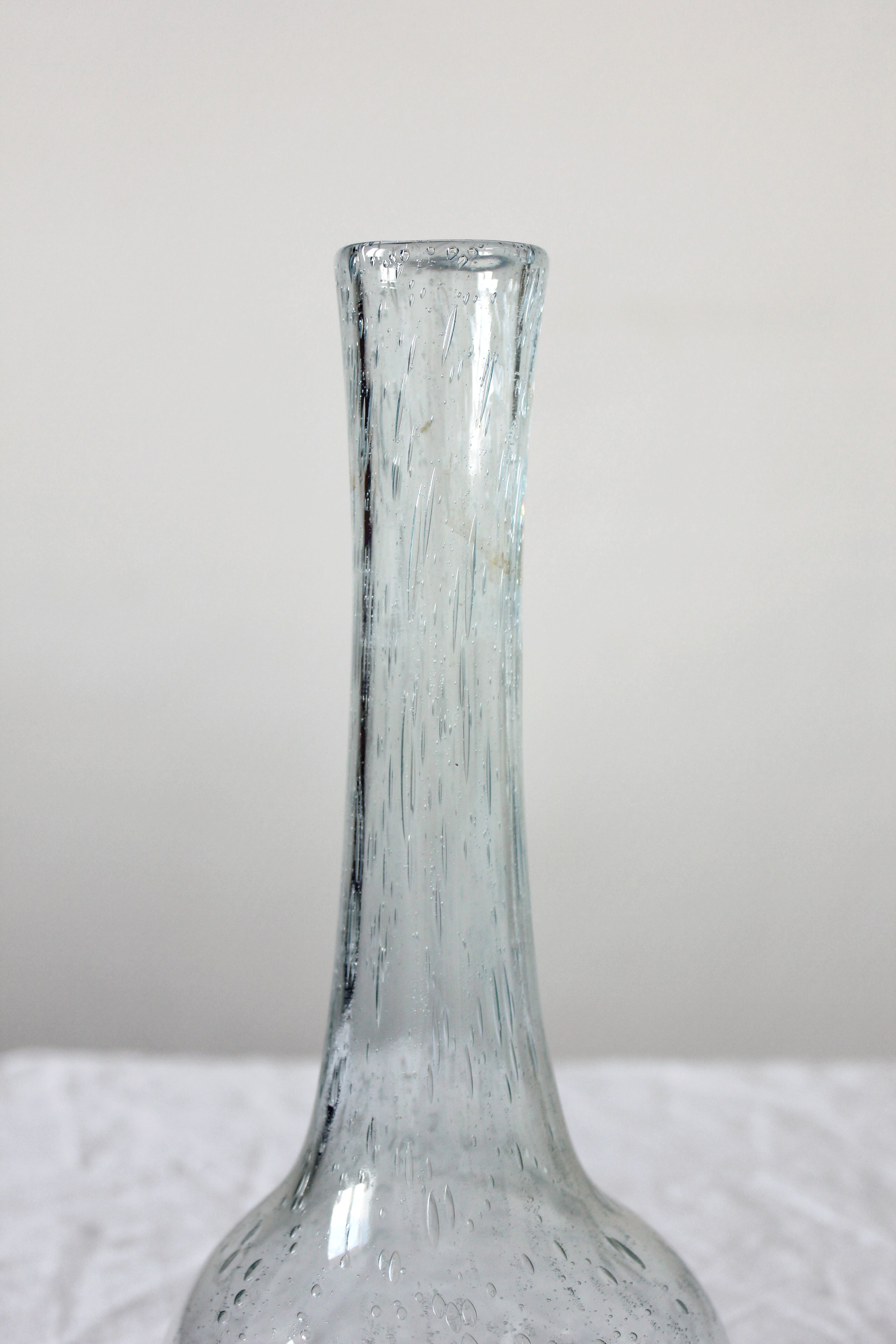 Biot vintage light blue bubbled blown glass soliflore vase