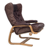 1970s, Scandinavian adjustable armchair, furniture leather, bentwood.