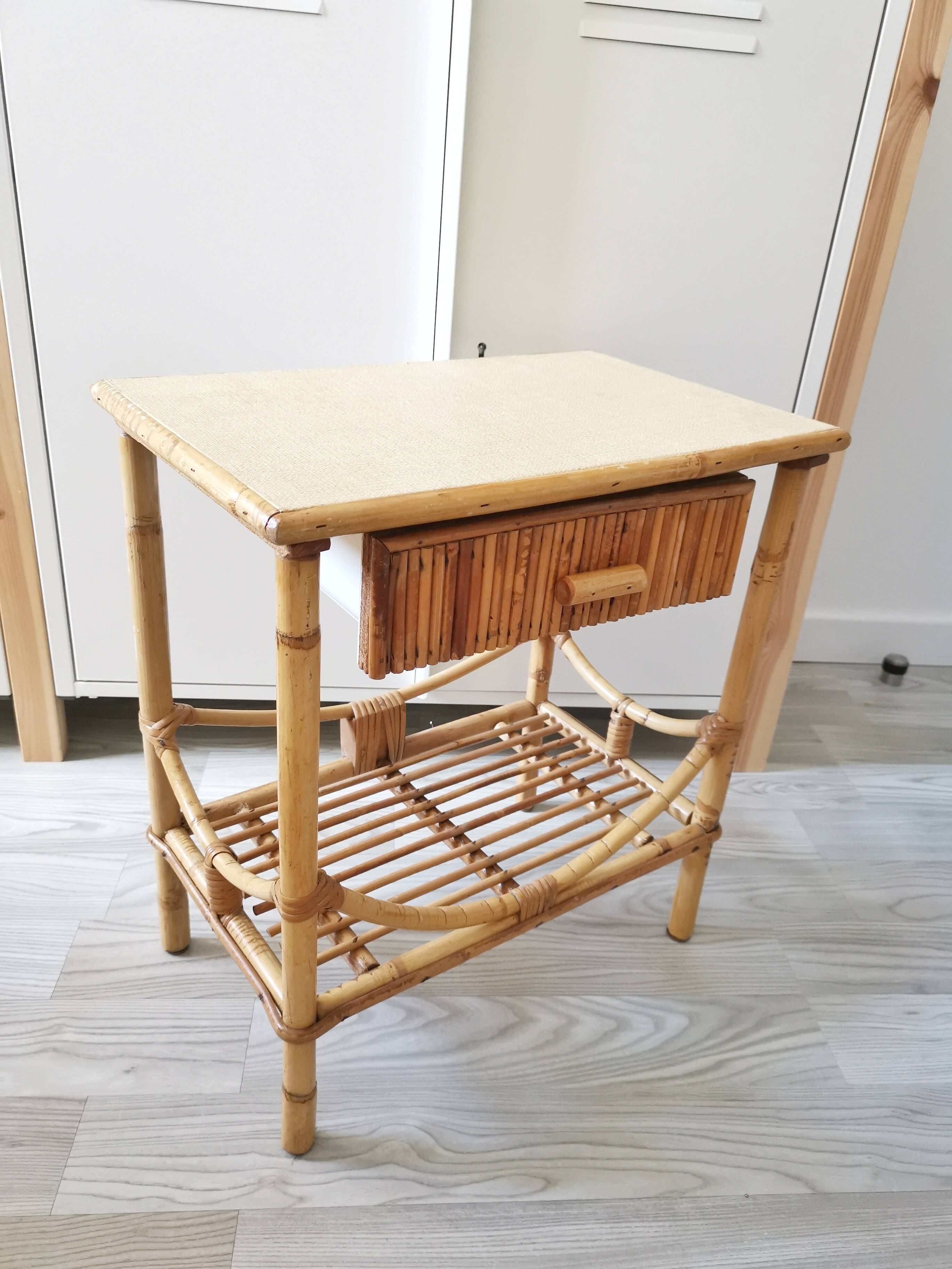 Bedside table, vintage wicker rattan nightstand