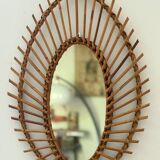 Large antique rattan mirror