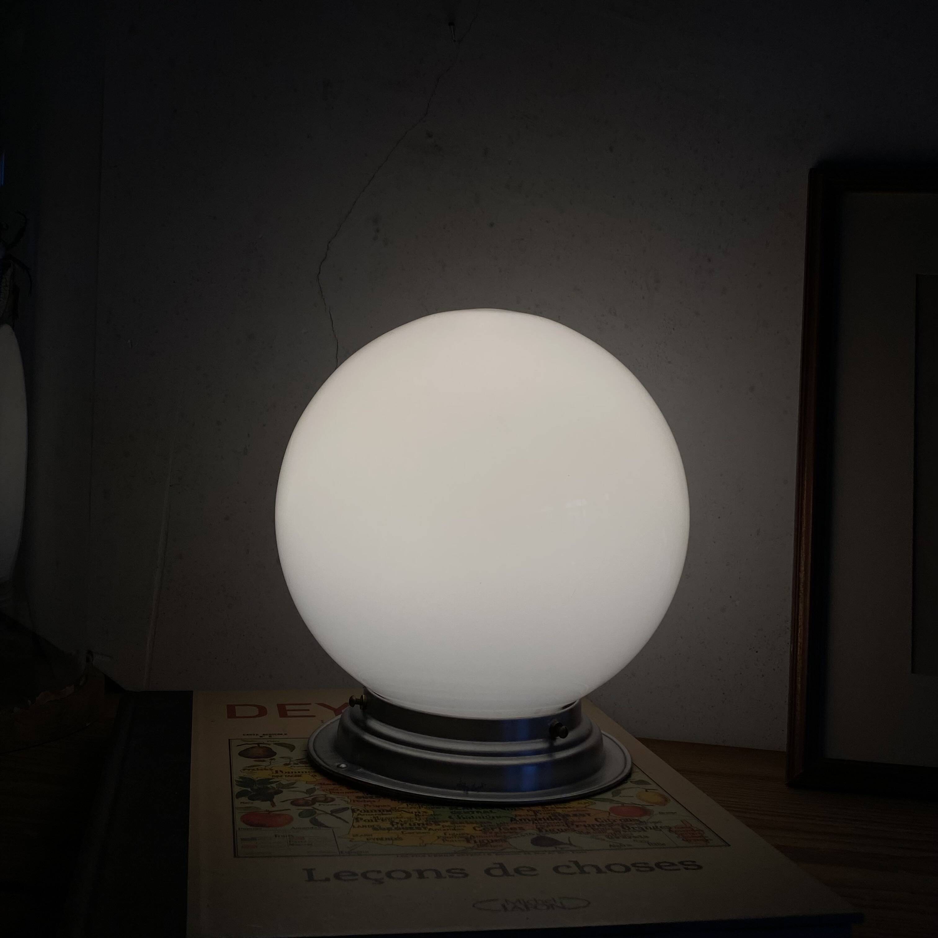 Ceiling light or wall light with white opal glass globe, 20 cm, aluminium rose.