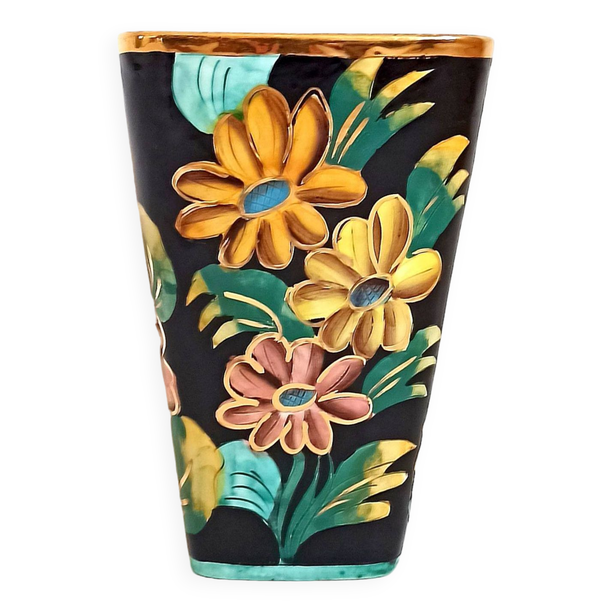 Vase Vallauris Monaco décor floral Hauteur 25,3 cm