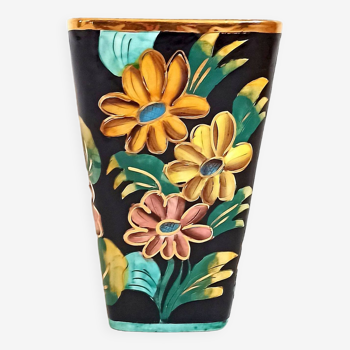 Vase Vallauris Monaco décor floral Hauteur 25,3 cm