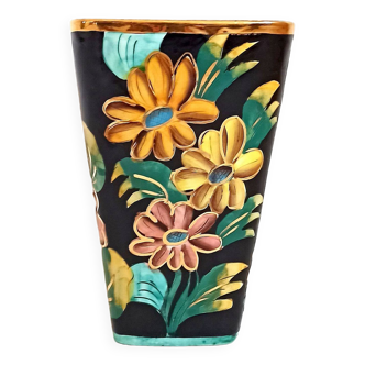 Vase Vallauris Monaco décor floral Hauteur 25,3 cm