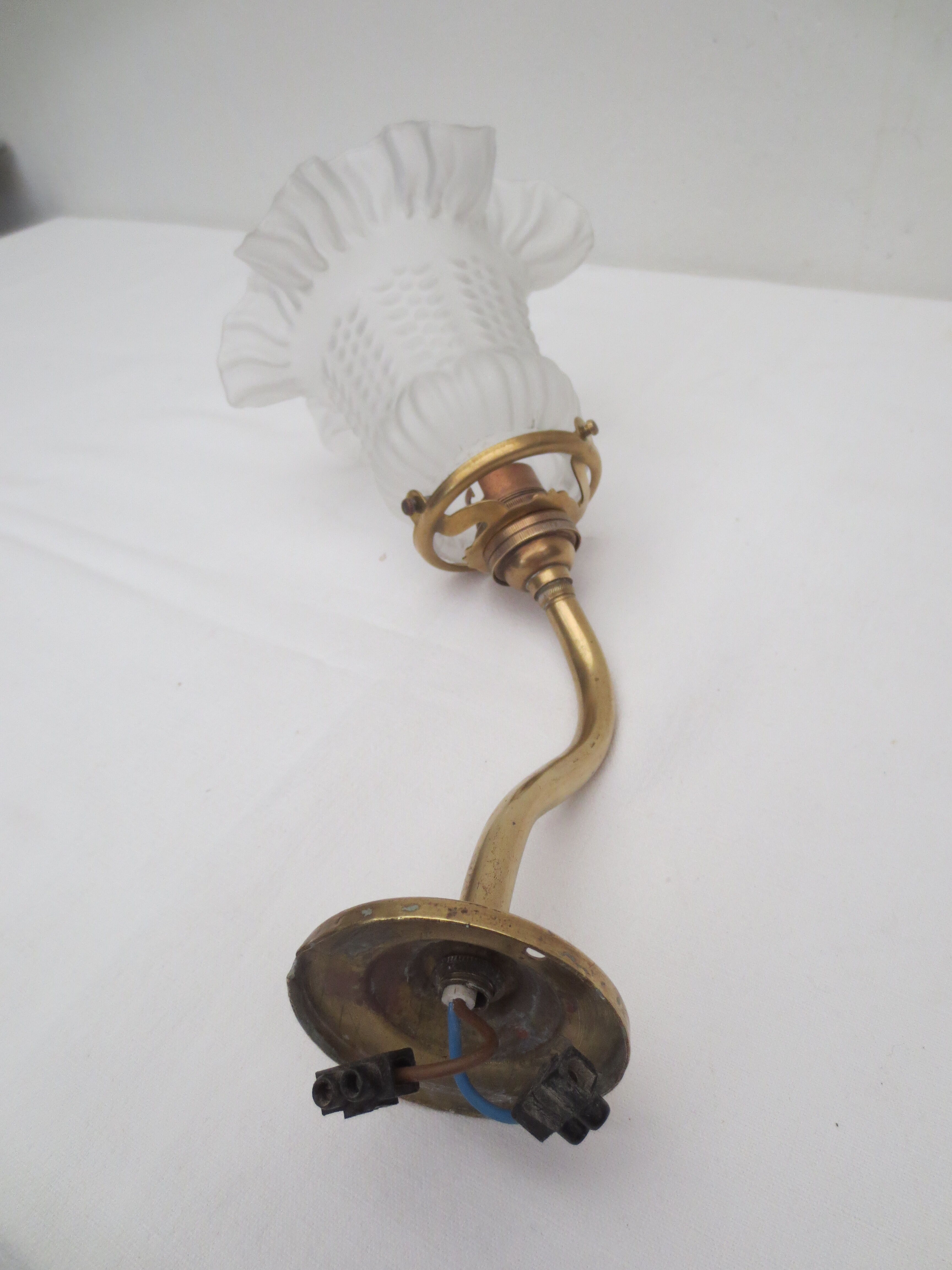 Old gooseneck wall lamp and frosted white glass tulip