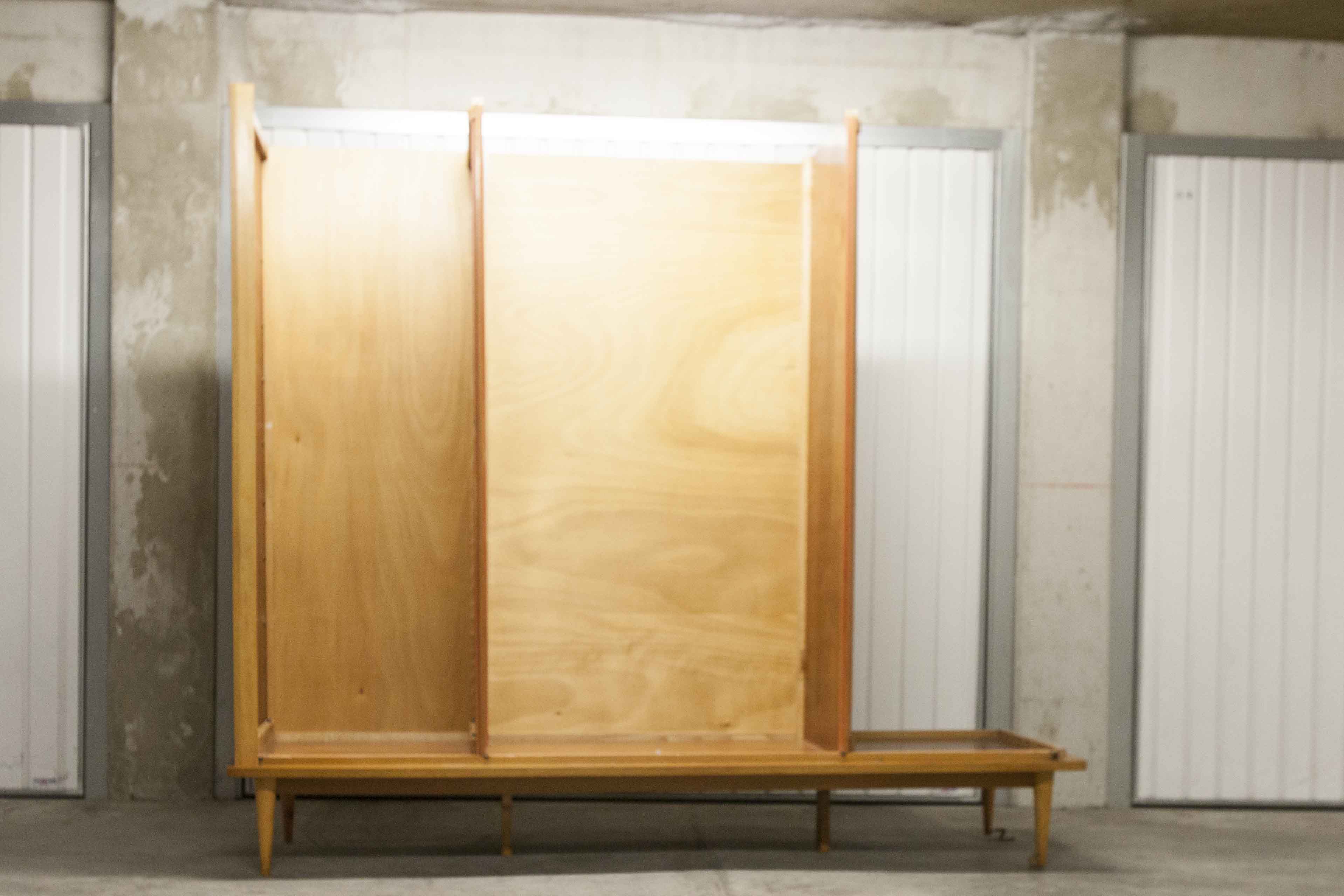 Scandinavian wardrobe 1960 honey color 4 doors L 205 cm