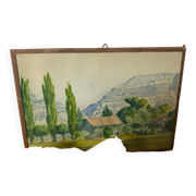 Aquarelle paysage signée de 1936
