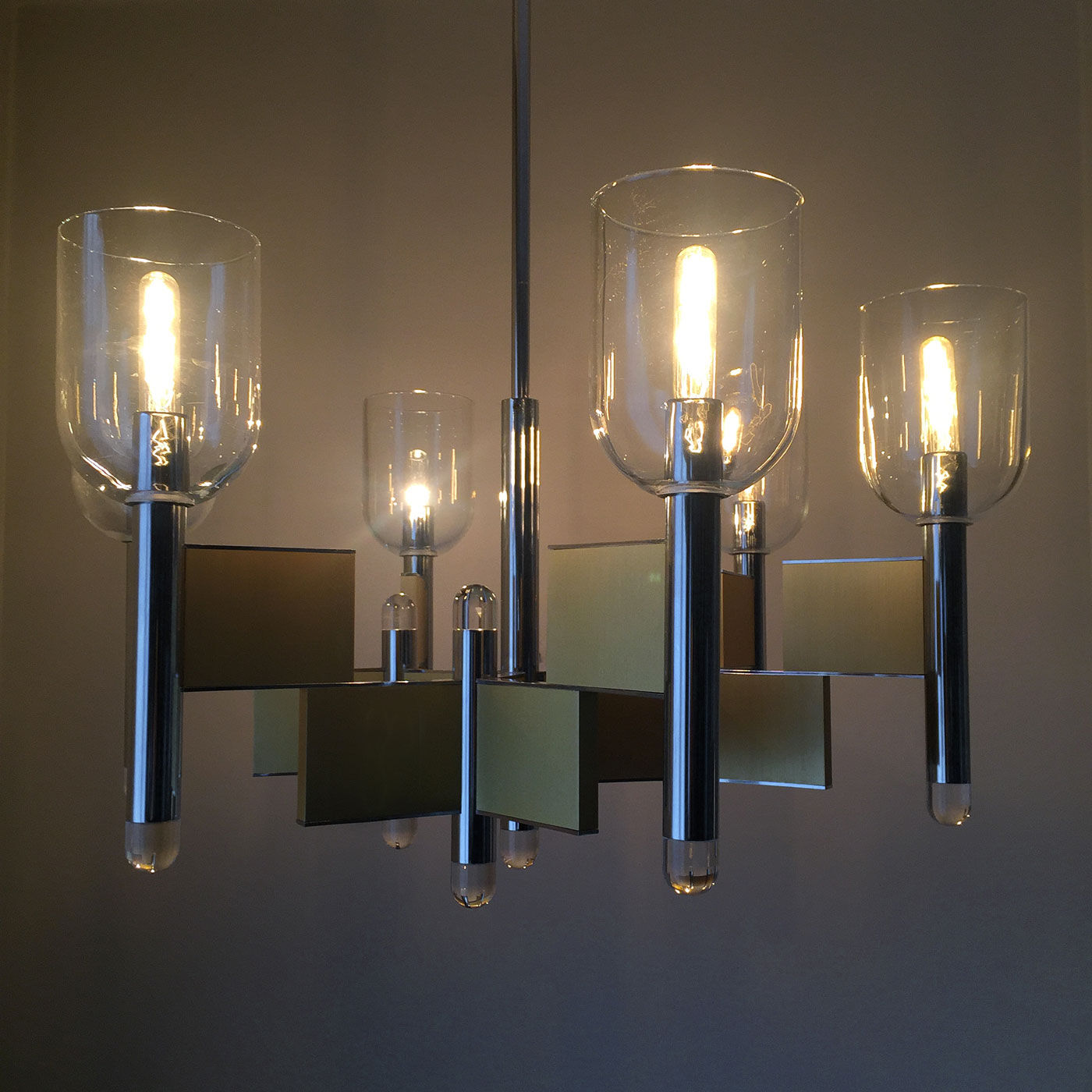 Chandelier from Sciolari chrome-gold and glass. 1970