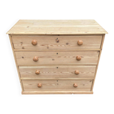 Commode victorienne du XIXe décapée en bois massif brut avec boutons cérami