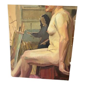 Oil on canvas vintage female nude study