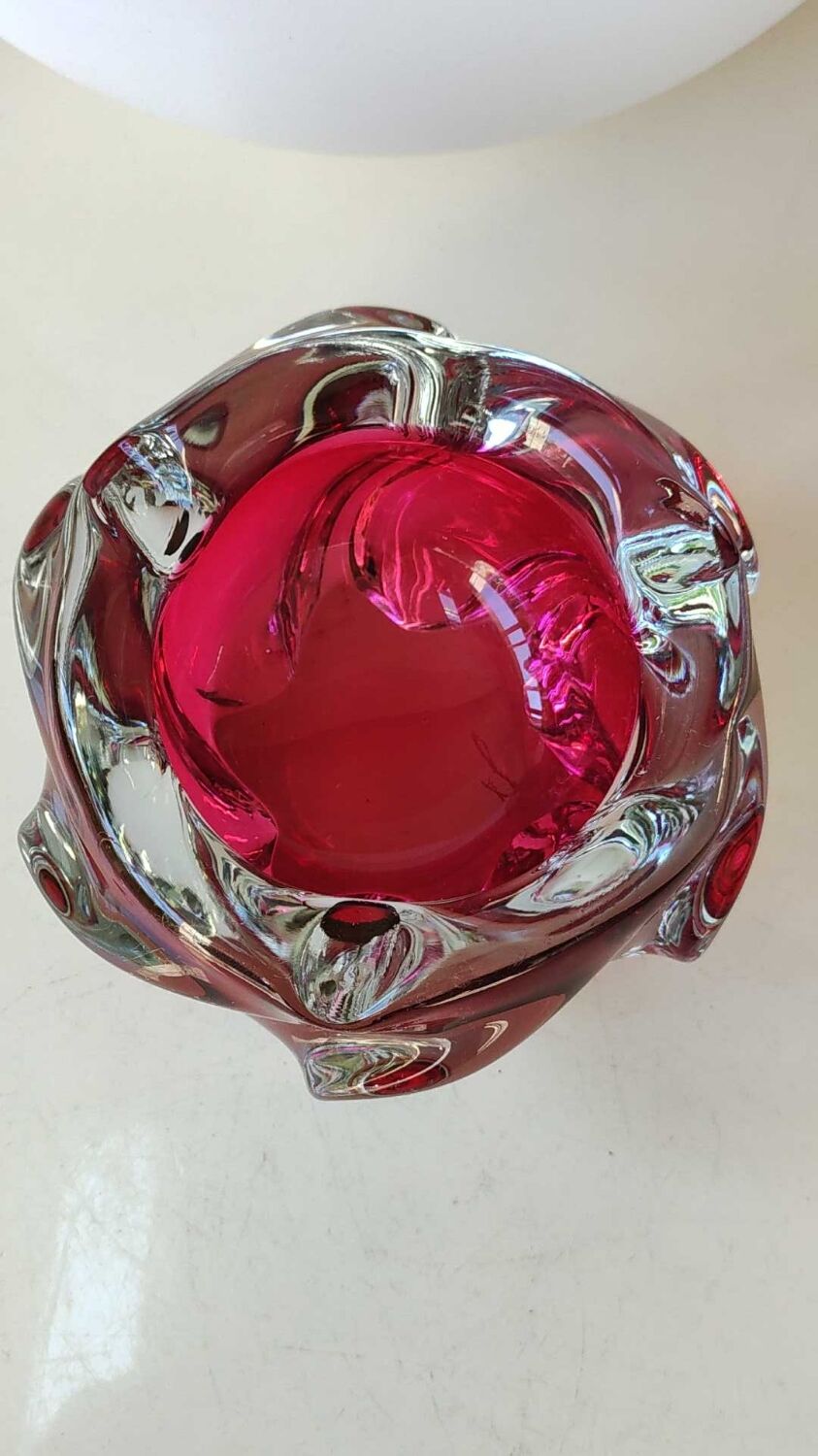 Empty pocket/Ashtray in blown Art glass, Murano. Ruby red, 1960